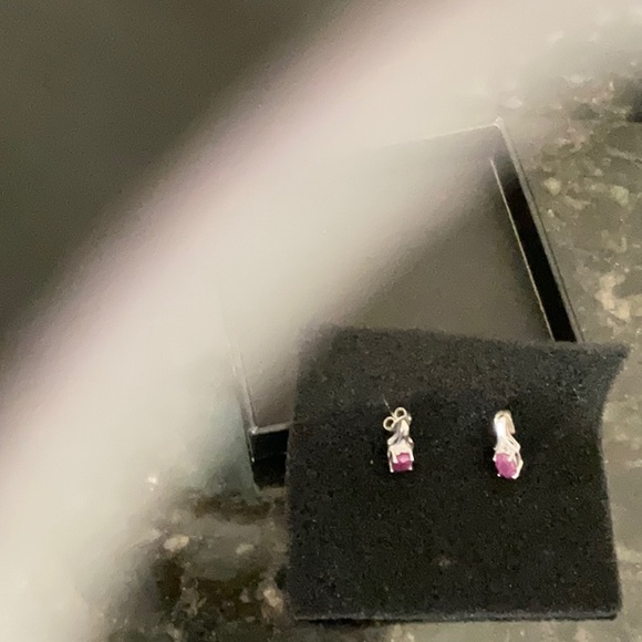 NEW  Sterling Silver   & RUBY  hanging  studs - Picture 3 of 3